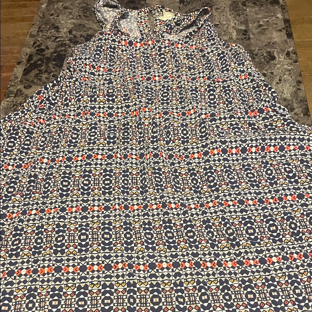 H&M Navy and Coral Patterned Maxi Dress